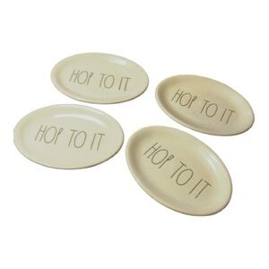 Set of 4 Rae Dunn “Hop To It” Easter oval plates